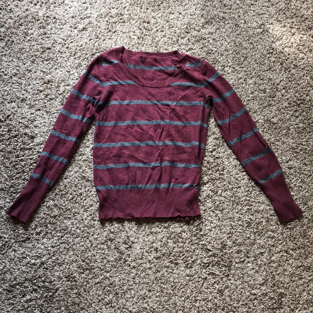 Burgundy and gray striped sweater